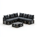Salon de jardin d'angle 5 places noir en pin massif avec coussins en polyester 280 x 200 cm