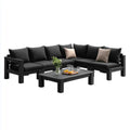 Salon de jardin d’angle 5 pièces noir en pin massif avec coussins et table 70 x 70 x 30 cm