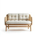 Canapé de jardin 2 places beige en rotin naturel avec coussins 130 x 75 x 85 cm