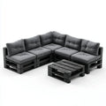 Salon de jardin d'angle 6 pièces noir en pin massif avec coussins gris anthracite 240 x 180 x 70 cm