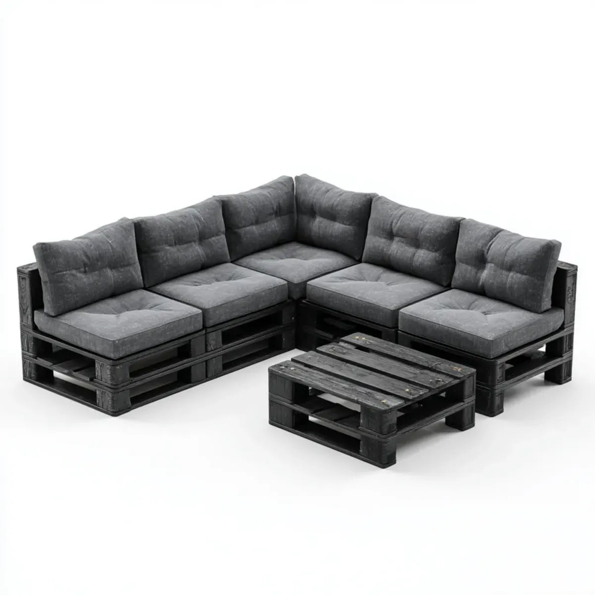 Salon de jardin d'angle 6 pièces noir en pin massif avec coussins gris anthracite 240 x 180 x 70 cm