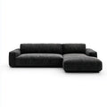 Canapé d'angle droit 3 places noir en velours côtelé polyester 240 x 160 x 75 cm