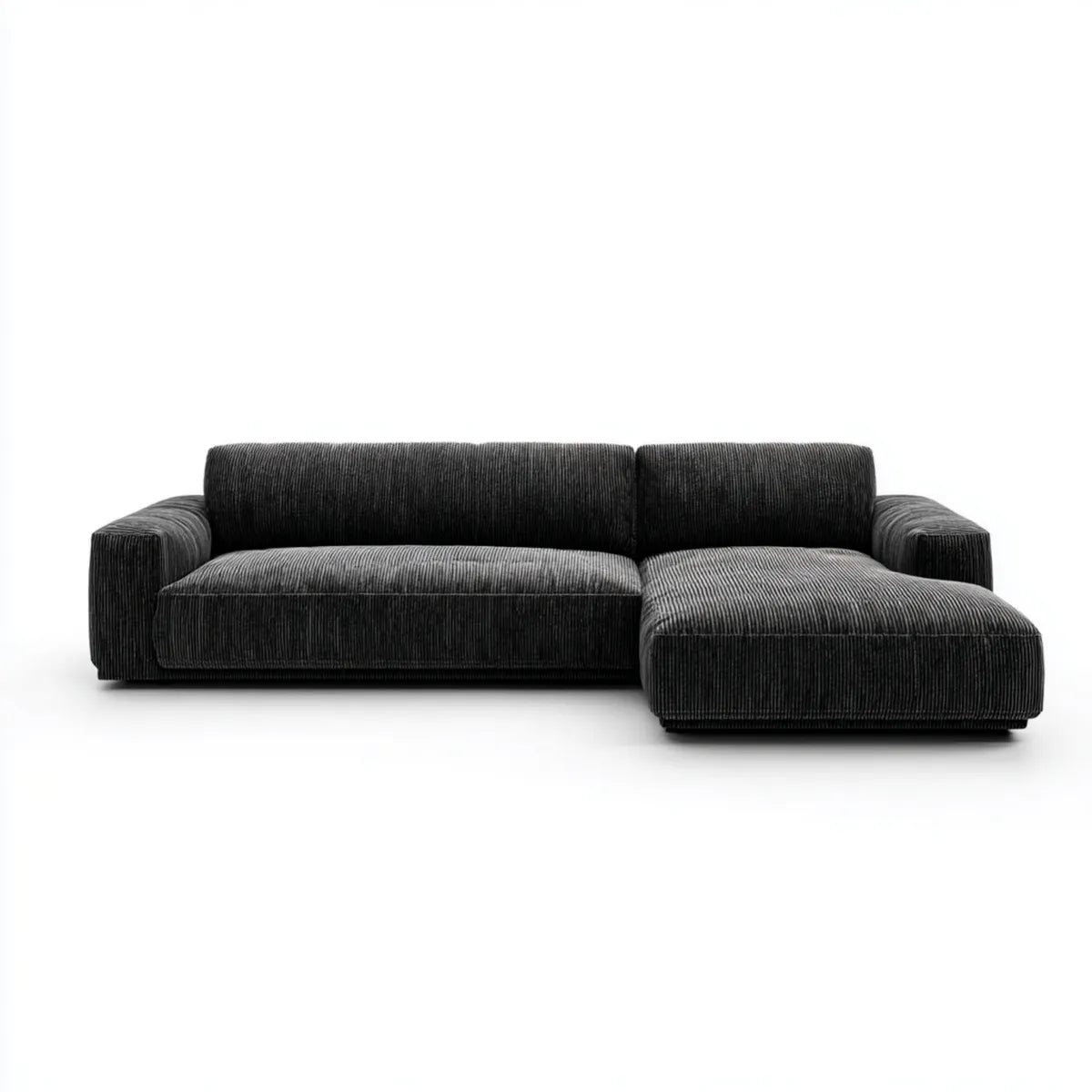 Canapé d'angle droit 3 places noir en velours côtelé polyester 240 x 160 x 75 cm
