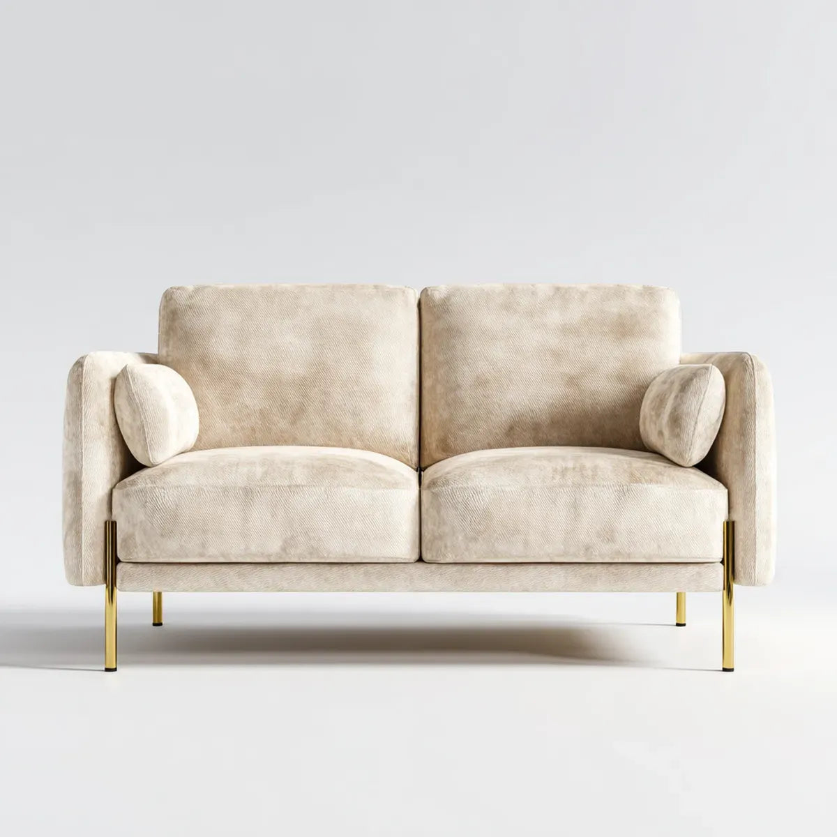 Canapé 2 places beige en velours de polyester avec pieds dorés 170 x 85 x 82 cm