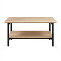 Table basse rectangulaire chêne clair et noir 100 x 50 x 45 cm en panneaux de particules et acier avec étagère