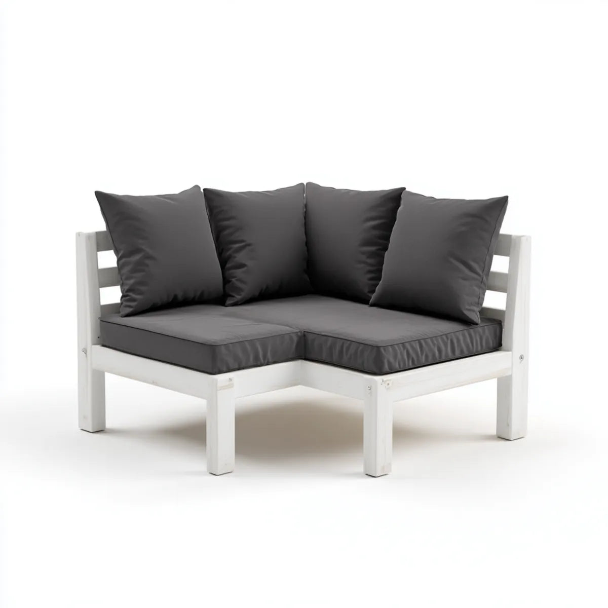 Canapé de jardin d'angle 2 places gris et blanc en bois massif 120 x 120 x 70 cm