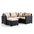 Salon de jardin d’angle 3 pièces noir et beige en résine tressée PE 140 x 140 x 63 cm