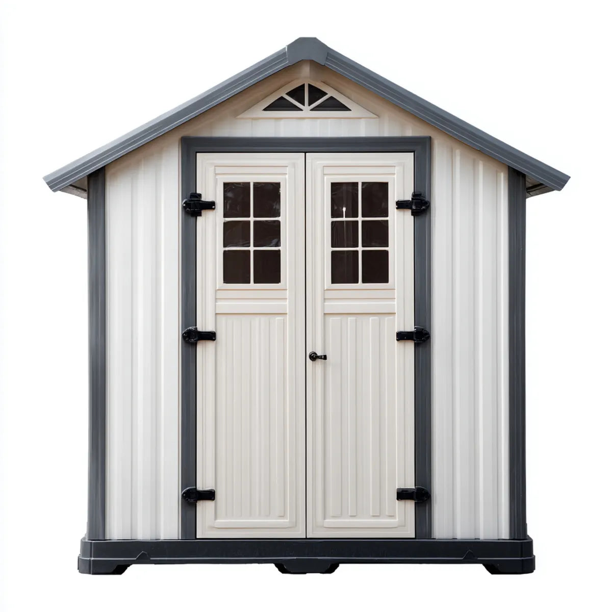 Abri de rangement extérieur en résine polypropylène blanc et gris anthracite à double porte 185 x 111 x 200 cm