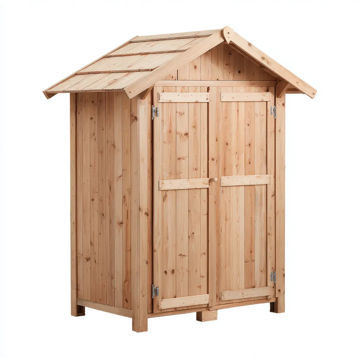 Abri de rangement de jardin rectangulaire naturel en épicéa massif avec double porte 140 x 80 x 180 cm