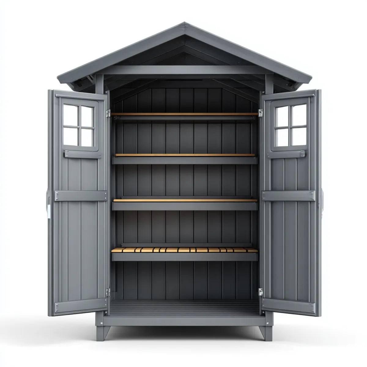 Armoire de rangement extérieure gris anthracite 120 x 60 x 180 cm en polypropylène avec 3 étagères toit à deux pans