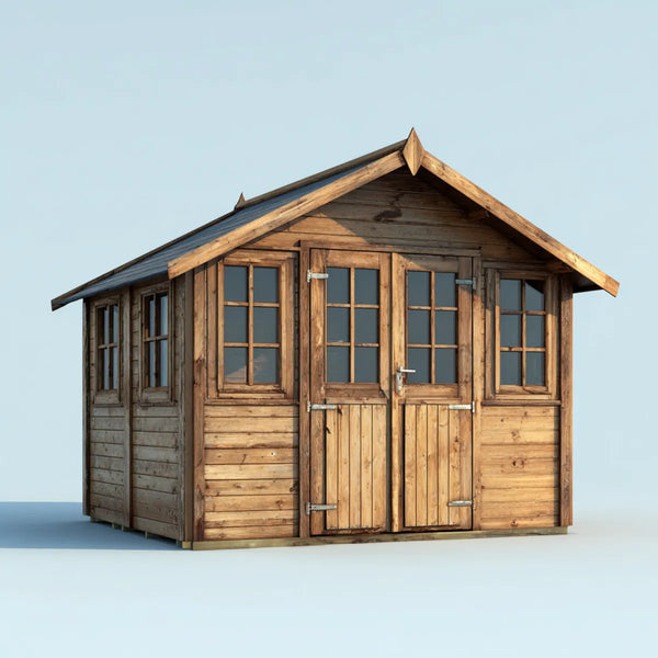 Abri de jardin en bois massif naturel avec double porte vitrée 300 x 240 x 260 cm