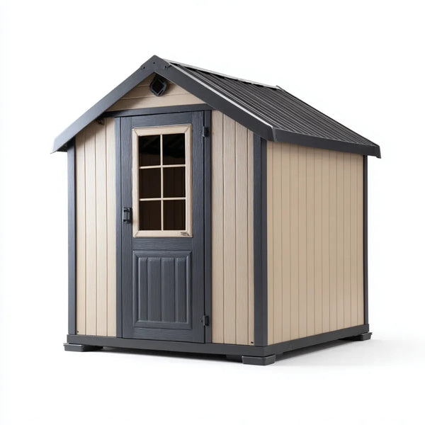Abri de rangement extérieur beige anthracite 180 x 120 x 200 cm en polypropylène à toit double pente