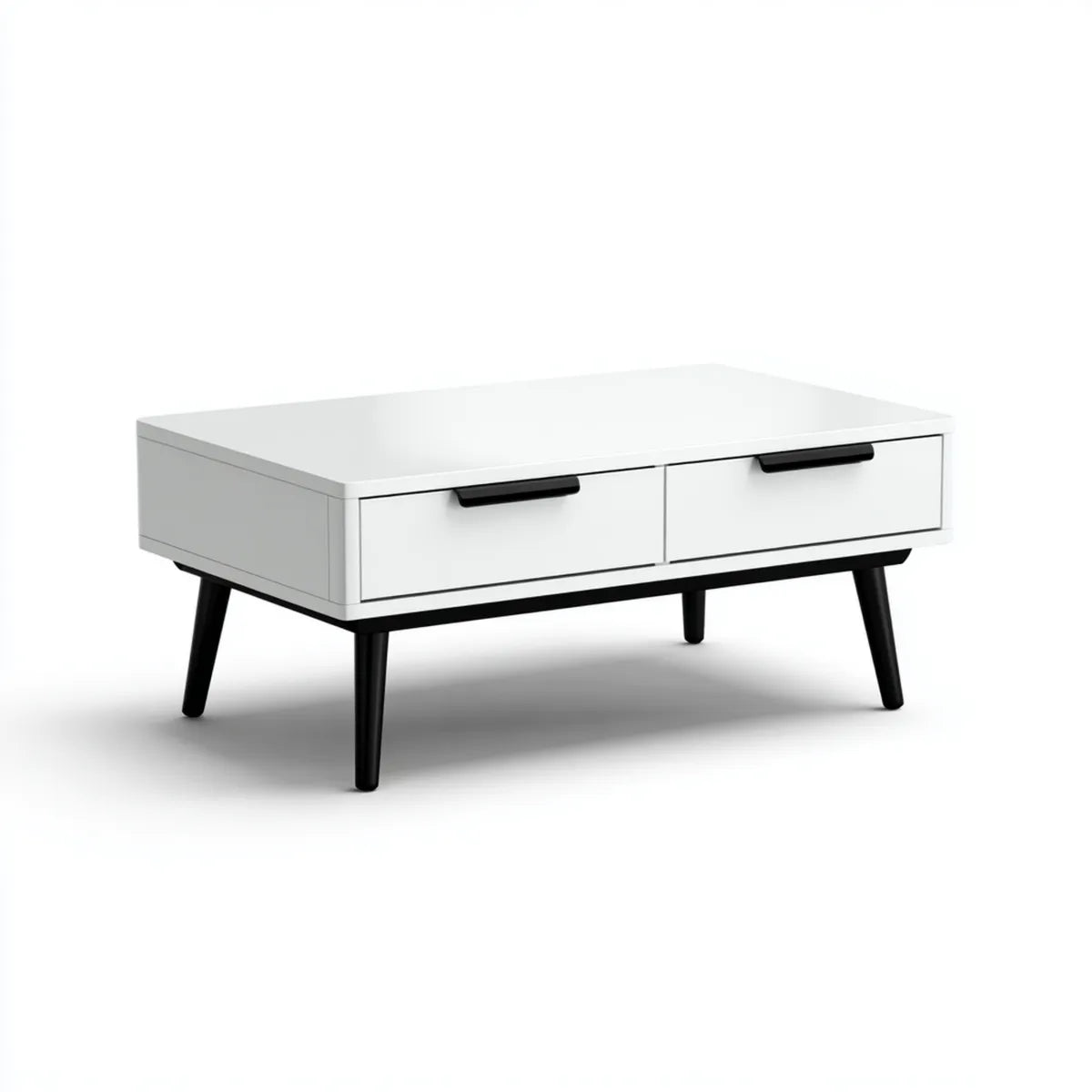 Table basse avec 2 tiroirs blanche et noire en panneaux MDF rectangulaire 100 x 50 x 45 cm